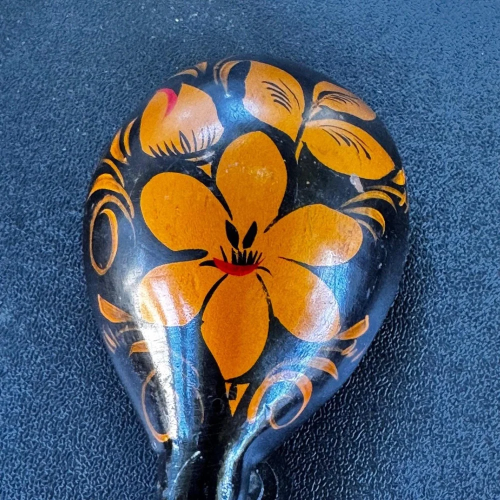 Vintage Khokhloma Wooden Spoon‎ Hand Painted Floral Folk Art Decor